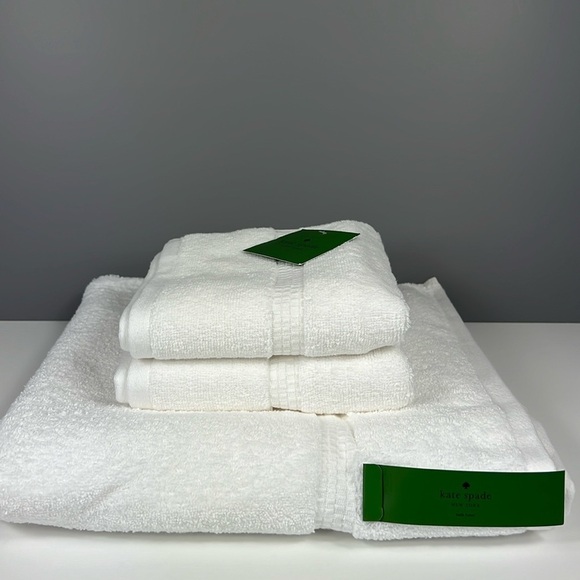 🛍️Kate Spade Bath Towel Set - White 100% Cotton - 3 Piece Set Plush Spa NEW - Picture 1 of 5